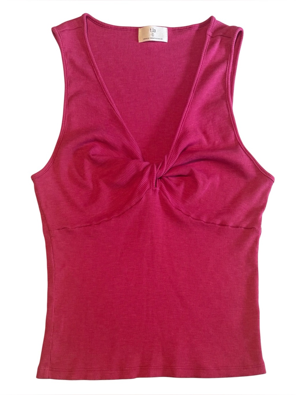 T.La Twist Front Ribbed Tank Top Pink Sleeveless V-Neck EUC